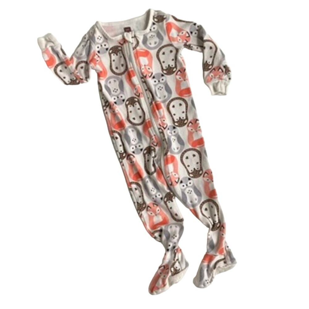 Tea Collection Woodland Animals Footed Pajamas - Cream Brown Orange Gray - 3-6M